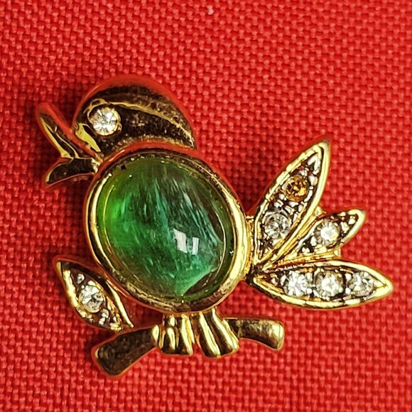 Vintage Jelly Belly Bird Brooch Singing Chickadee Gold Tone Metal - Picture 1 of 8